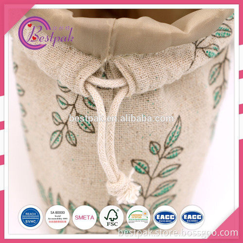 Cotton fabric gift bag draw string linen natural custom logo